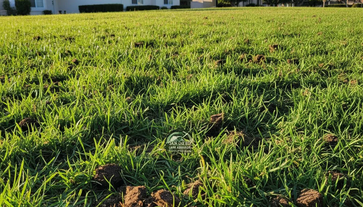 Post-aeration lawn recovery with greener turf and soil cores in San Diego, CA by Chop Chop Landscaping