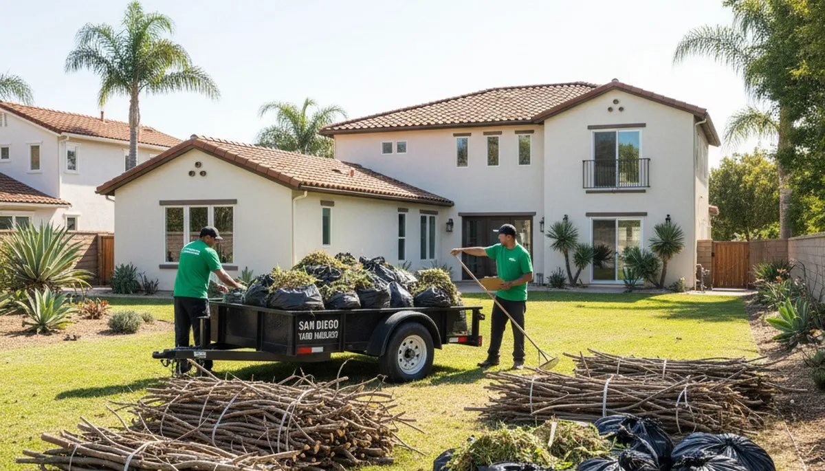 Professional yard debris hauling and clean up service in San Diego, CA by Chop Chop Landscaping
